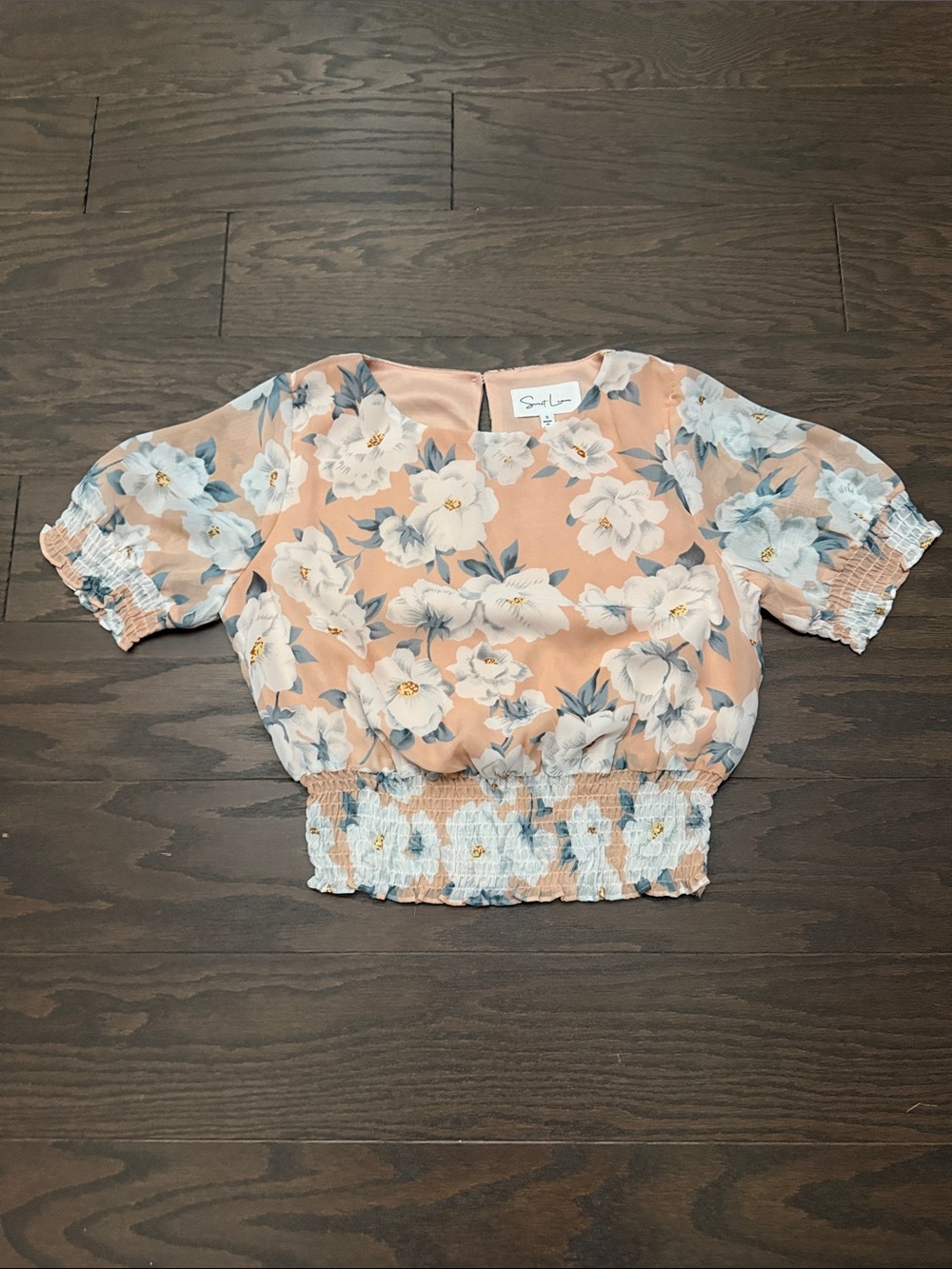 Boutique Soft Peach Floral Smocked Crop Top by Sweet Lemon